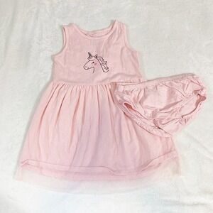 5/$25 Carter's pink unicorn two piece dress and bloomers outfit set - 18m